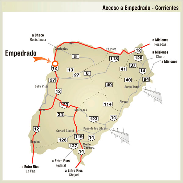 Mapa de Rutas y Accesos a Empedrado - Imagen: Corrientes.com.ar