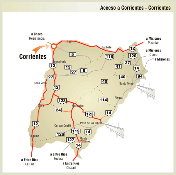 Mapa de Rutas y Accesos a Corrientes Capital - Imagen: Corrientes.com.ar