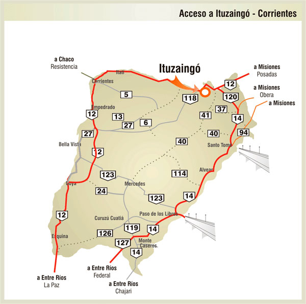 Mapa de Rotas a Ituzaing - Imagen: Corrientes.com.ar